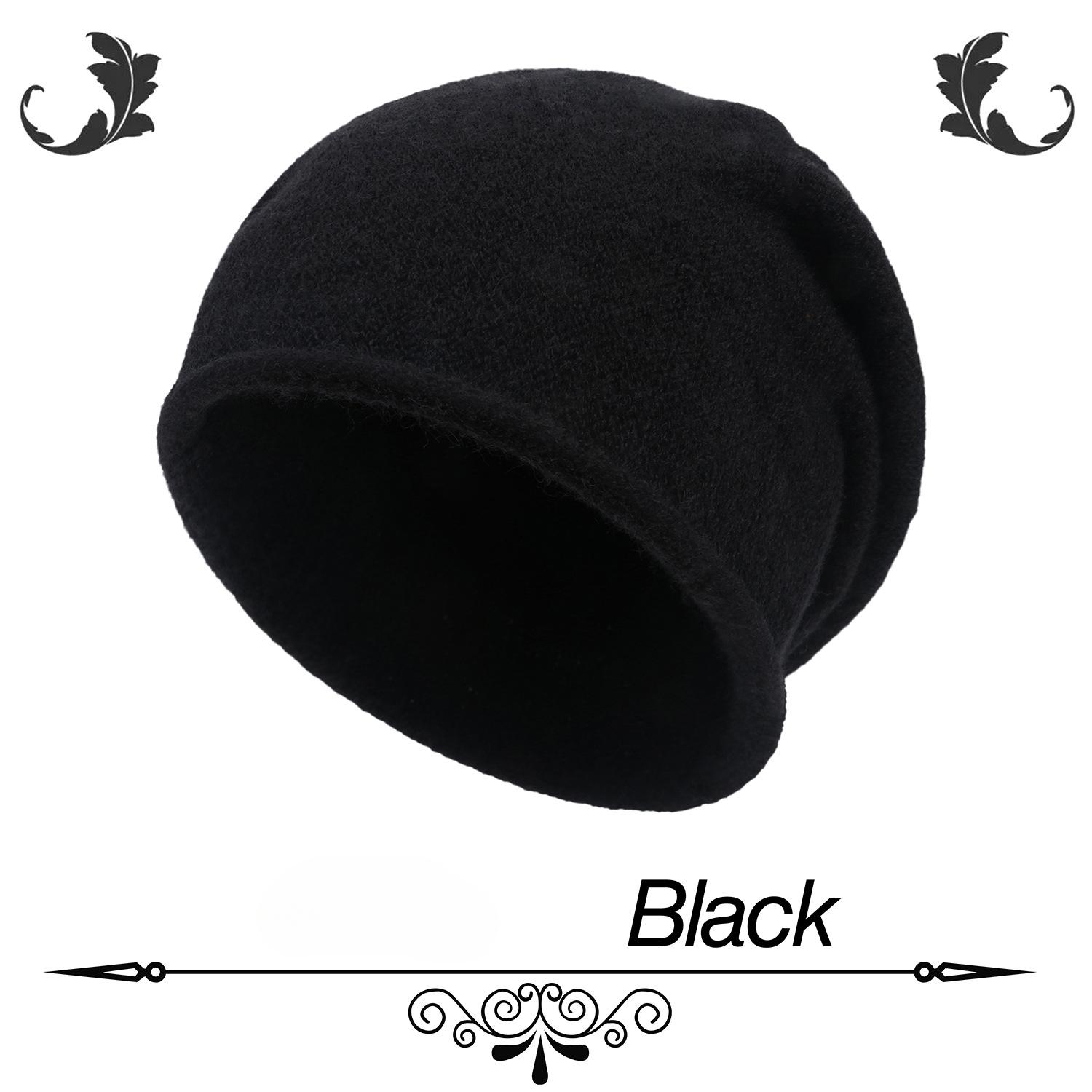 

Осенне-зимние шапки для женщин Теплые шапки с большой окружностью головы Холодные шапки Вязаные шерстяные шапки-пуловеры чёрный