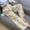 Damen-Blumen-Baumwoll-Seiden-Pyjama - Große Größen, Sommer, Leicht, Für draußen, Gerades Bein, Lockerer Schnitt