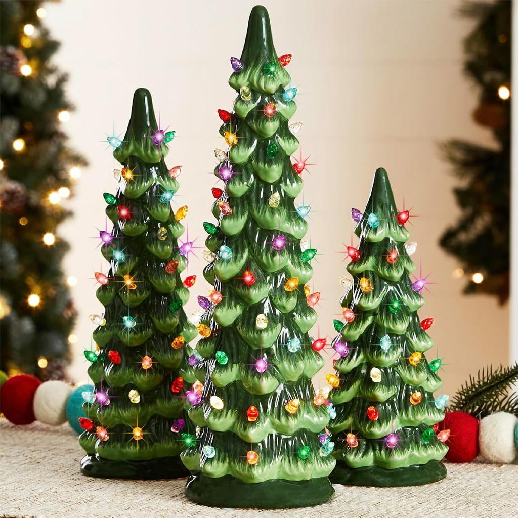Christmas Tree Ornament with LED Lights Colorful LED Mini Christmas Tree Hand-Painted Resin Christmas Tree for Home Decoration
