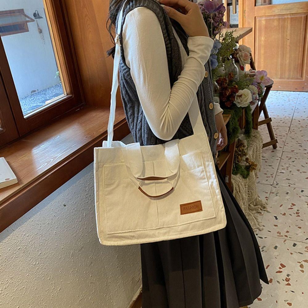 Korean Style Corduroy Tote Bag Simple Cloth Handbag Cute Canvas Shoulder Bag  Women