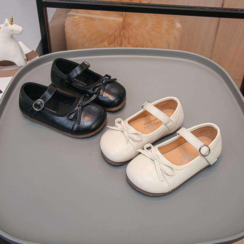 Girls' Black Leather Princess Shoes - Versatile Spring/Autumn Performance Shoes In Medium/Large Sizes