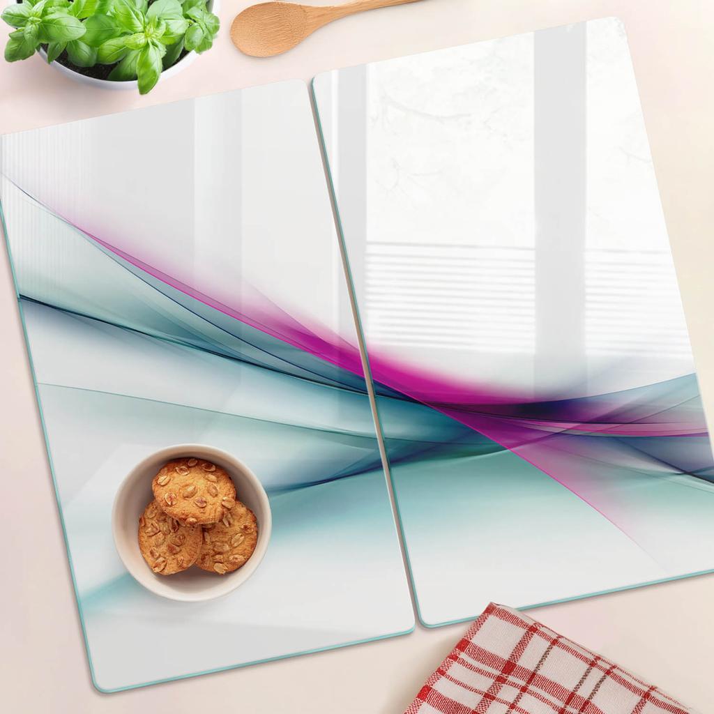 Glass Kitchen Cutting Boards With Abstract Wave Graphics 2X30X52 Cm