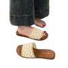 Vintage Casual Flat-bottomed Woven One-word with Open-toed Slippers for Women's Summer Wear Bohemian Seaside Vacation Beach Shoes