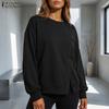 ZANZEA Women Casual Round Neck Long Sleeve Slit Pullover Sweatshirts