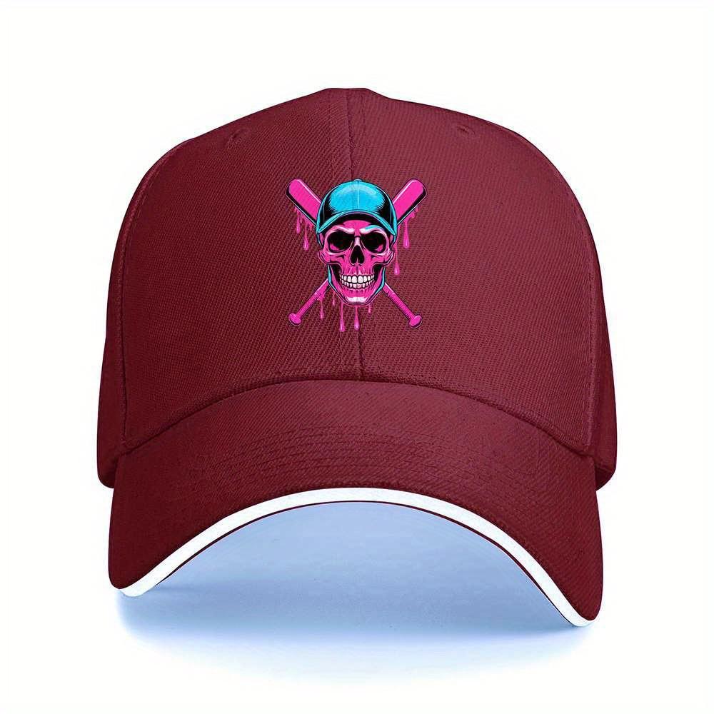 Dripping Skull and Baseball Bats Black Baseball Cap Adjustable Polyester Streetwear Cap for Men Women