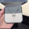 Silver Bow Knot Pendant Necklace Adjustable Y-Shaped Zircon Jewelry
