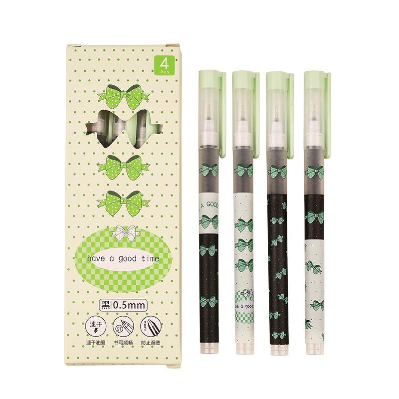 4Pcs Cute Cartoon Straight Liquid Type Ball Pens 0.5mm Black Drawing Neutral Pen Signature Pen Student School Office Supplies