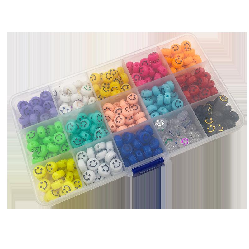 15-Compartment DIY Jewelry Kit: Colorful Smiley Face Acrylic Beads for Handmade Accessories