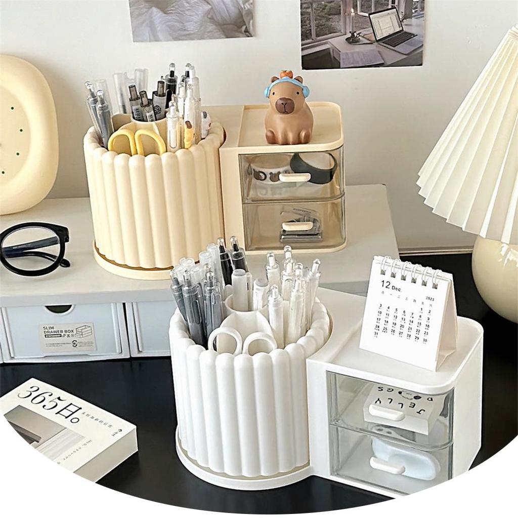 Rotating Dust-Proof Cosmetic Organizer: Makeup Brush Holder, Lipstick & Eyeshadow Storage, Desk Pen Holder