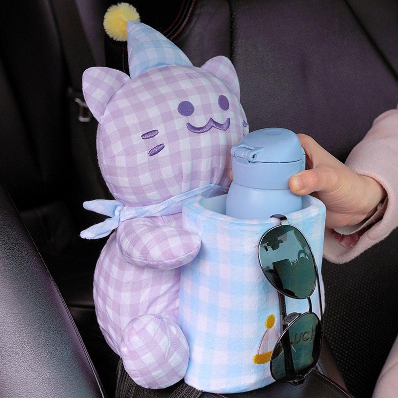 Katzenmuster Auto-Taschentuchbox Weiche Plüschtiere Niedliche Kätzchen Gitterlinien Plüschtiere Puppen Aufbewahrungsboxen Wesentliche Auto-Geschenke