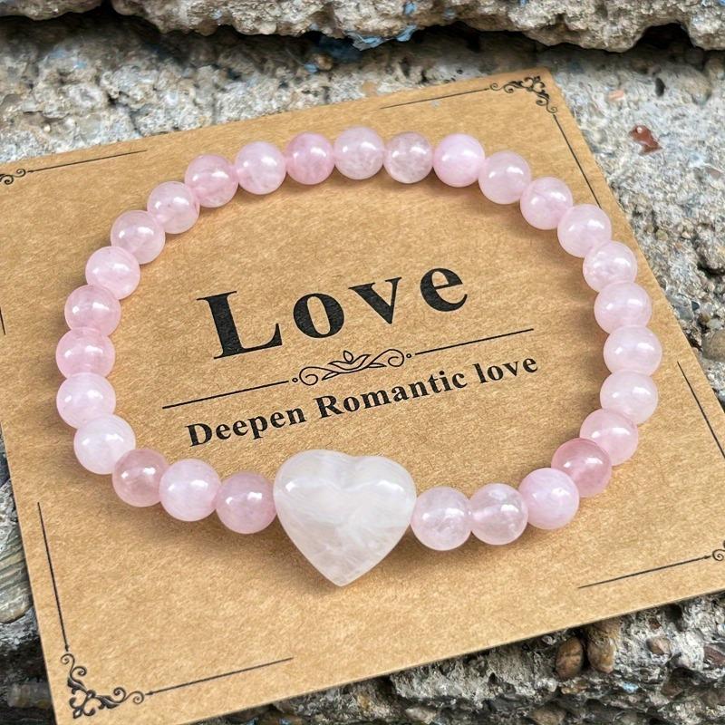 Natural Stone Heart Beaded Bracelet Set – Rose Quartz, Amethyst Tiger’s Eye Protection Jewelry for Women, Romantic Gift