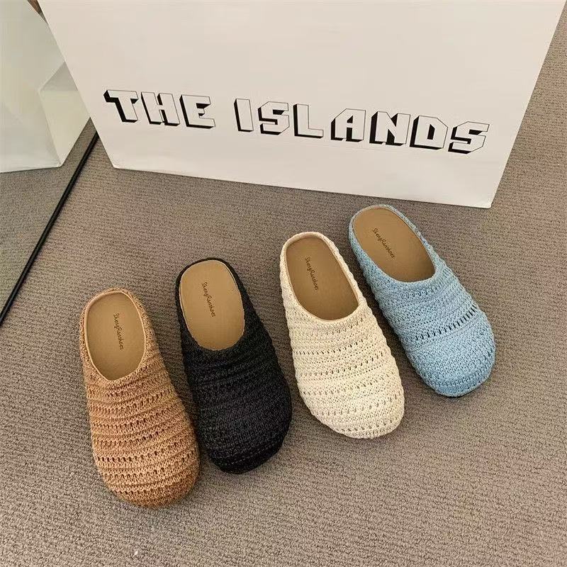 French niche mesh hollow breathable bag head half slippers women's summer new Roman platform sandals