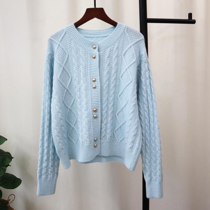 Retro Twist Gentle Wind Knitted Cardigan Autumn and Winter New Design Sense Loose Soft Waxy Sweater Jacket Women
