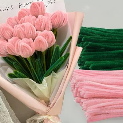 1 Set Pfeifenreiniger Basteln Flexibler Biegsamer Draht Bunte Chenille-Stiele DIY Tulpenstrauß Bastelset Kinder Mädchen DIY Blume
