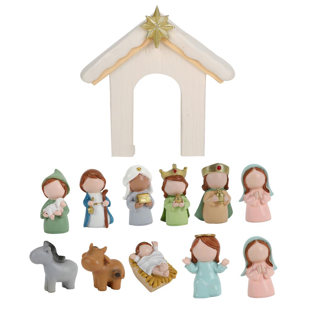 Christmas Nativity Figurines Resins Nativity Scene Statue with Stable Holy Family Statue Table Centerpieces Home Decors