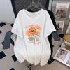 Plus Size Loose Fit Mid-Length Round Neck T-Shirt for Women (Short-Sleeve, Slimming, Belly Covering, Available In Sizes 200/300/350 Jin)
