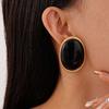 Vintage Red Resin Stud Earrings for Women Luxury Geometric Gold Color Large Oval Earrings Party Wedding Ear Jewelry Wholesale