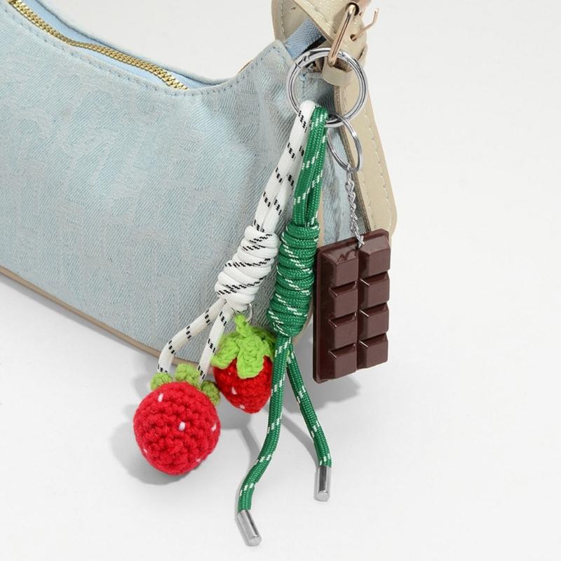 Handcrafted Yarn Keychain Simulated Fruit Pendant Keyring Multi Purpose Bag Phone Decoration Accessory For Purse Keys