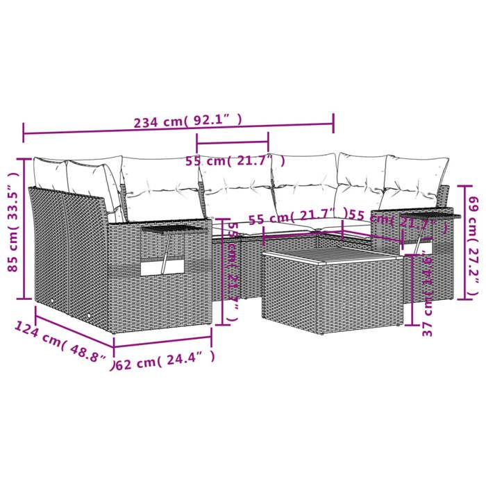 VidaXL Salon de Jardin avec Coussins 7 pcs, Canapés de Terrasse, Ensemble de Meubles de Patio, Mobilier d'Extérieur, Beige 3224463