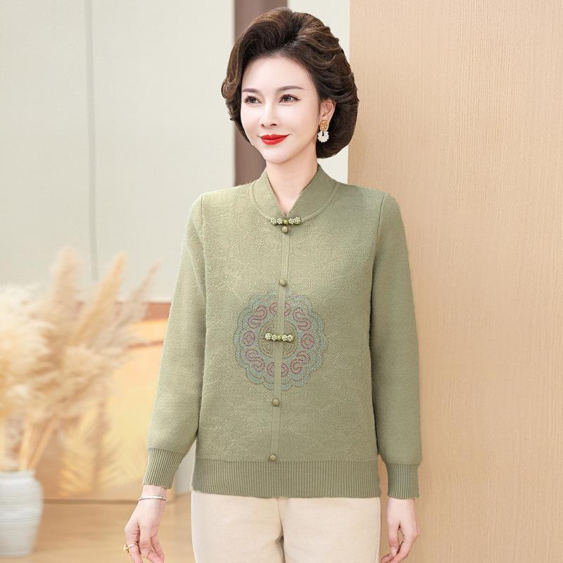 

Мамин велюровый вязаный свитер в китайском стиле - Зимний цельный наряд для женщин среднего и пожилого возраста. XL (for 110-120 jin) зелёный