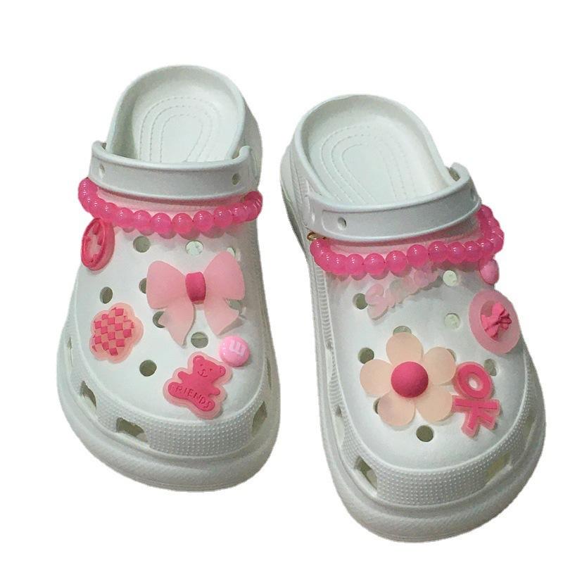 Luminous hole shoes DIY accessories pink chain bow flower smiley face set accessories shoe flower shoe buckle