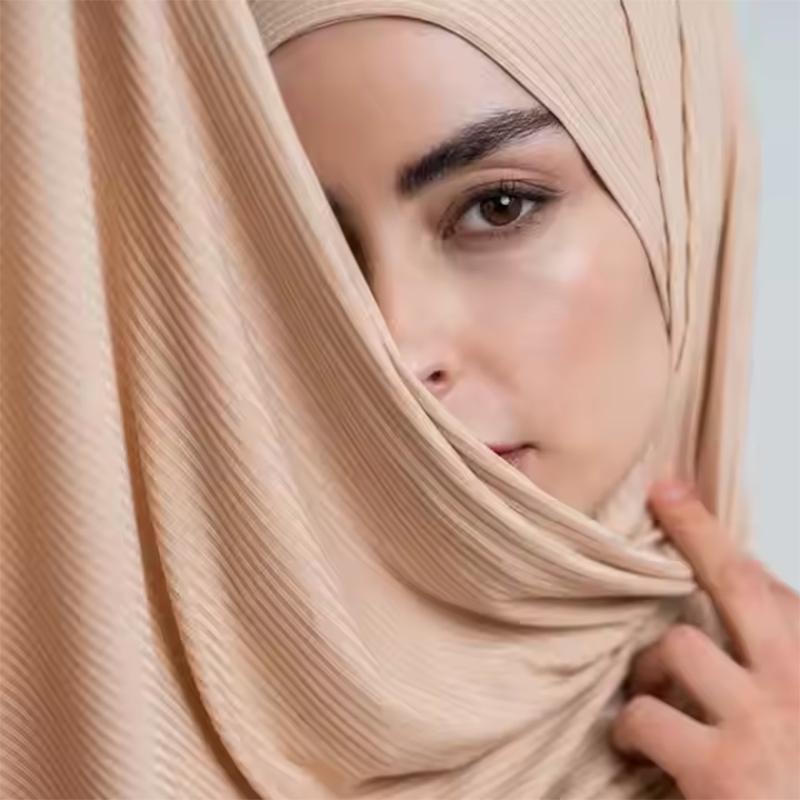 Muslim Knitted Jersey Pleated Hijab Shawls Scarf Solid Color Head Wraps Soft Hijabs Ladies Scarves