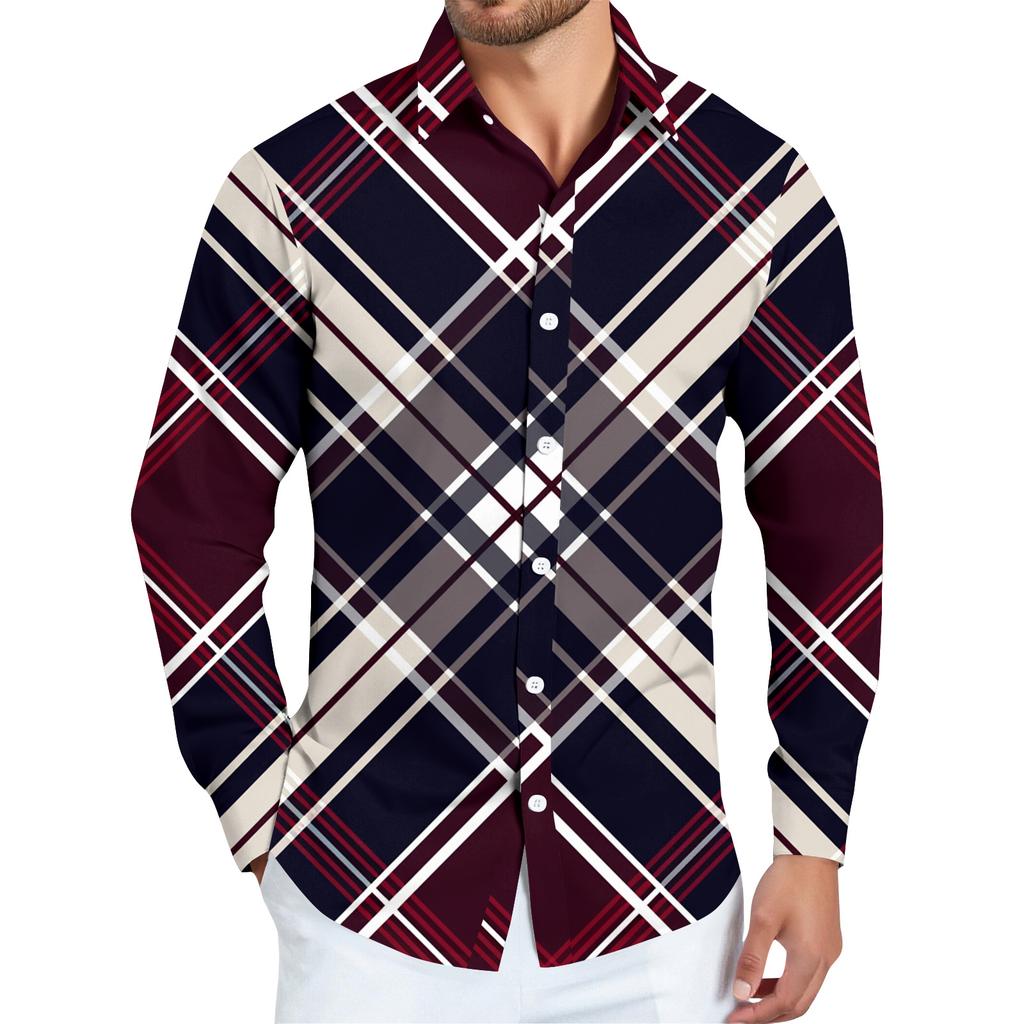 Men's striped print long sleeve button,up shirt