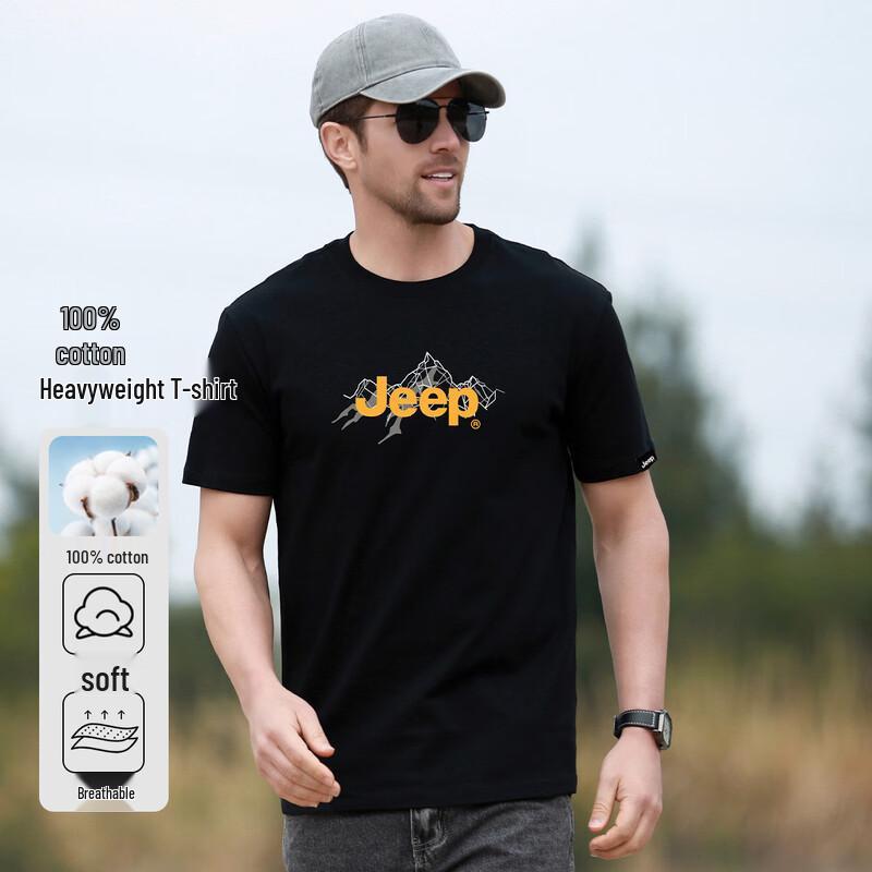 JEEP Men s Outdoor Casual Pure Cotton Round Neck T-shirt XL чёрный