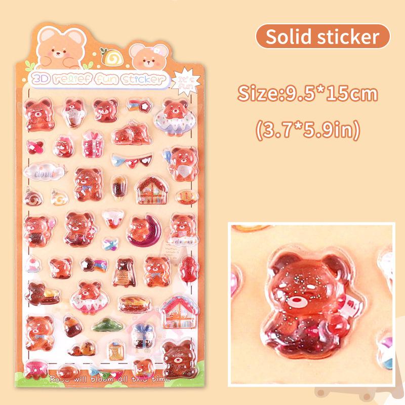 Kids 3D Cartoon Stickers Crystal Embossed Stickers  Journal Decorative Stickers For Phone & Laptop Decor Creative Exchange Gift