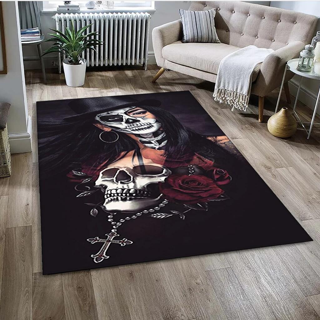 Gothic Female Skull Horror Dead Girl Area Rug,Carpet for Home Living Room Bedroom Sofa Doormat Decor,kids Non-slip Floor Mat 3D