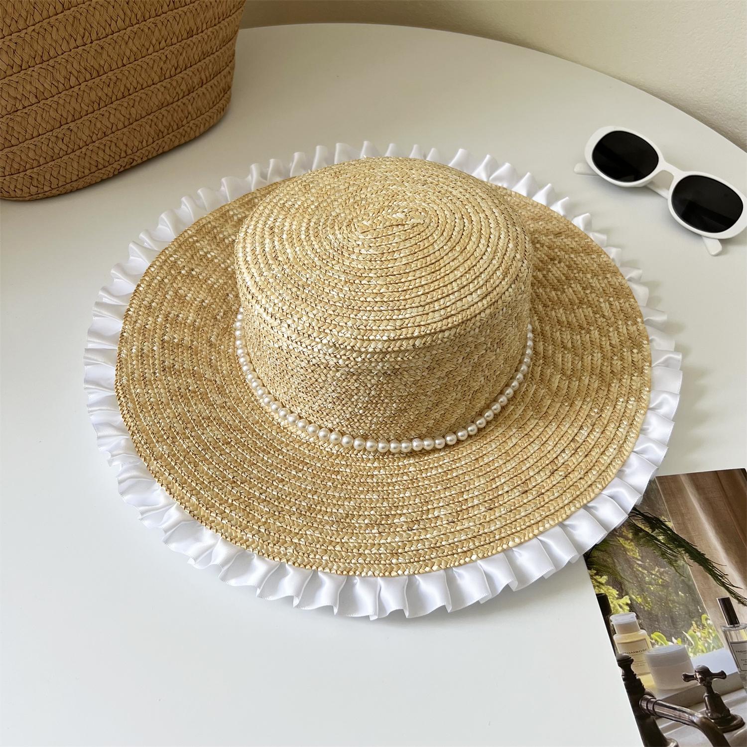 

Женская летняя шляпа-цилиндр с плоской тульей из натуральной соломы ручной работы с широкими полями, шляпа от солнца для путешествий, отпуска, пляжа, защита от солнца Adult (56-58cm)