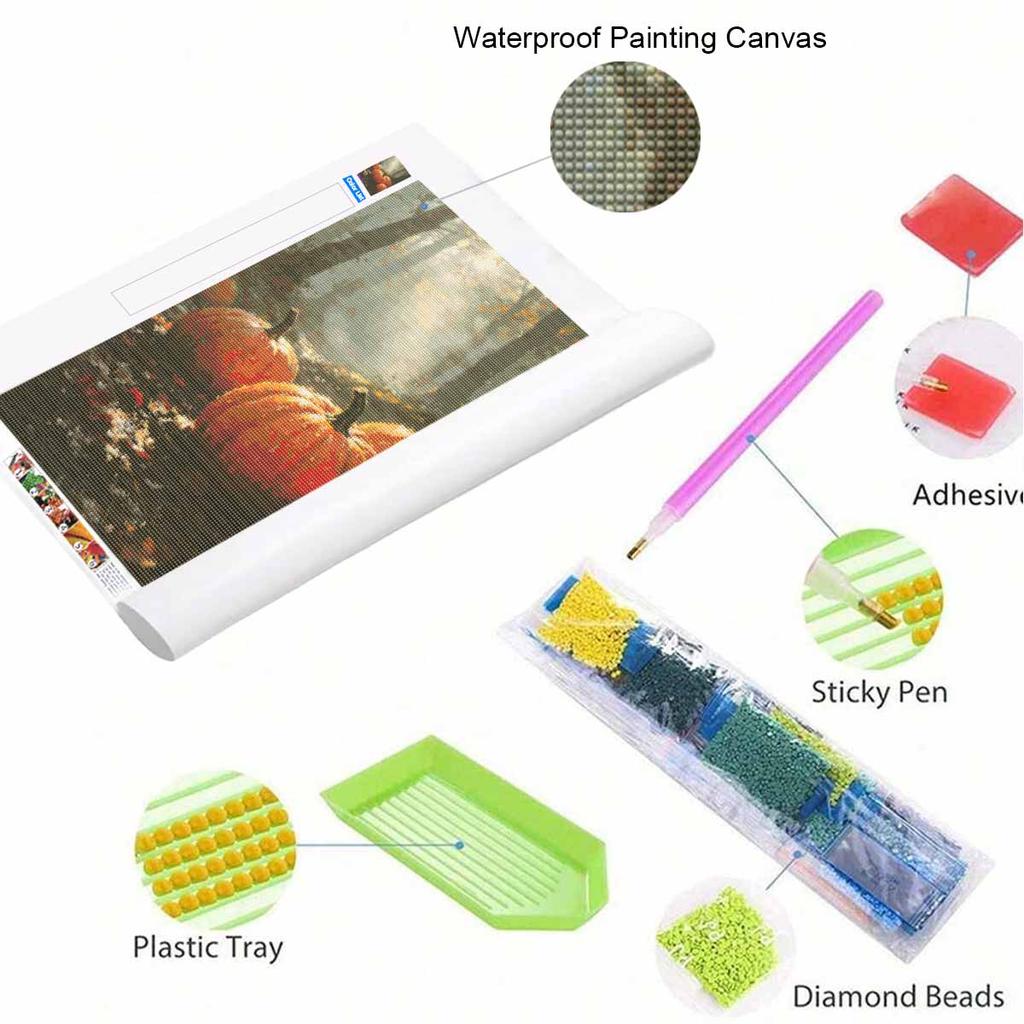 5D Diamond Painting Kit Pumpkin Patch Fall Season Full Drill Canvas Art DIY Rhinestone Craft for Modern Wall Decor