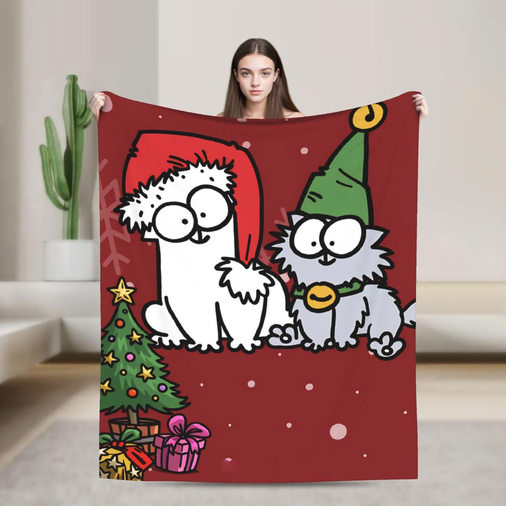 Cartoon Simons Cat Blanket Cute Warm Soft Novelty Plush Throw Blanket For Couch Chair Sofa Bed Airplane Travel Bedspread Bed