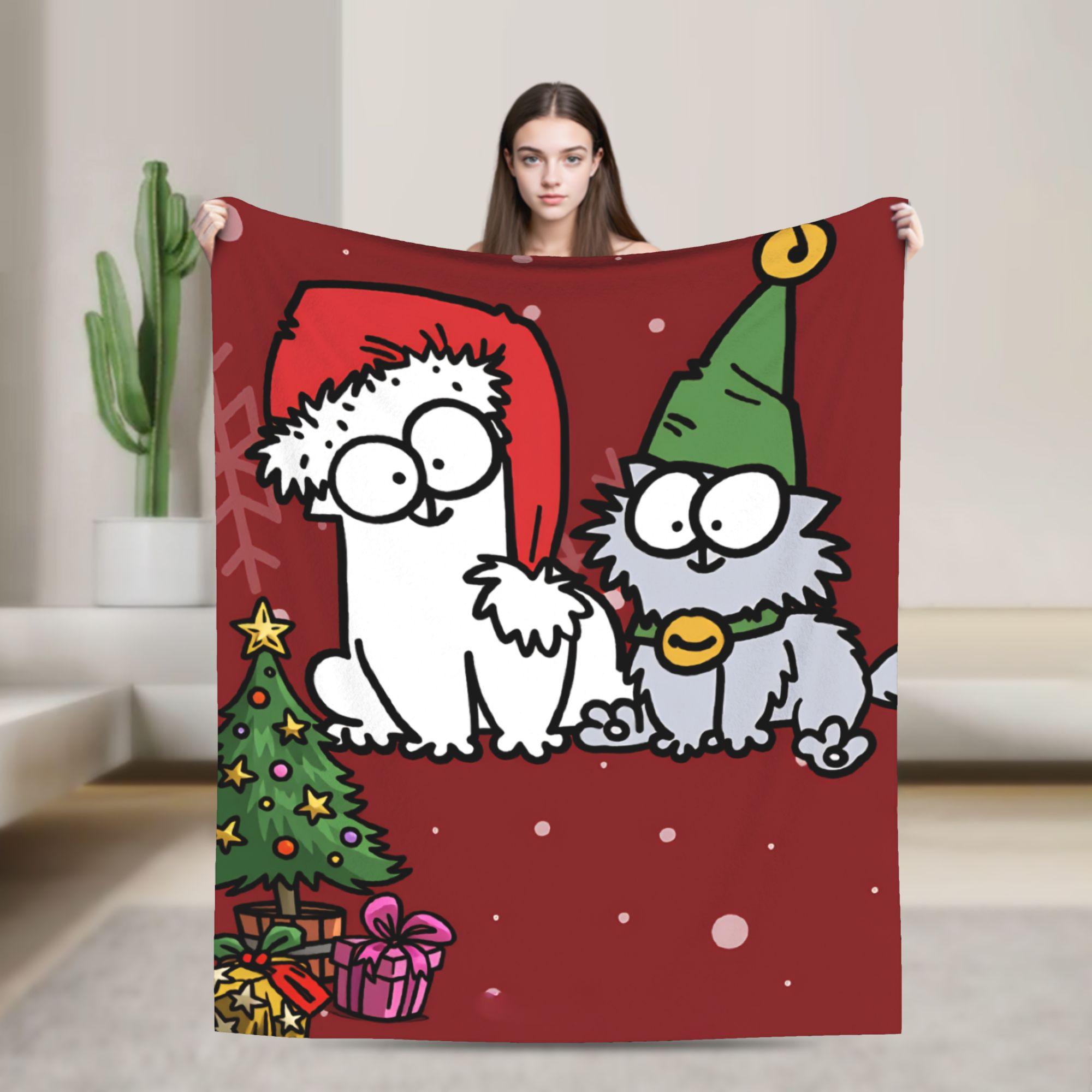 

Cartoon Simons Cat Blanket Cute Warm Soft Novelty Plush Throw Blanket For Couch Chair Sofa Bed Airplane Travel Bedspread Bed 75cmx90cm