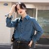 2025 Women's Chic Retro Denim Shirt - Soft Cotton, Long Sleeve, French Style for Spring/Autumn