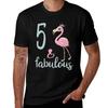 5th Bday Girl Gift Fabulous Flamingo 5 Years Old Birthday Party Outfit For Daughter Niece Tshirt Plus Size Outdoor Casual Top