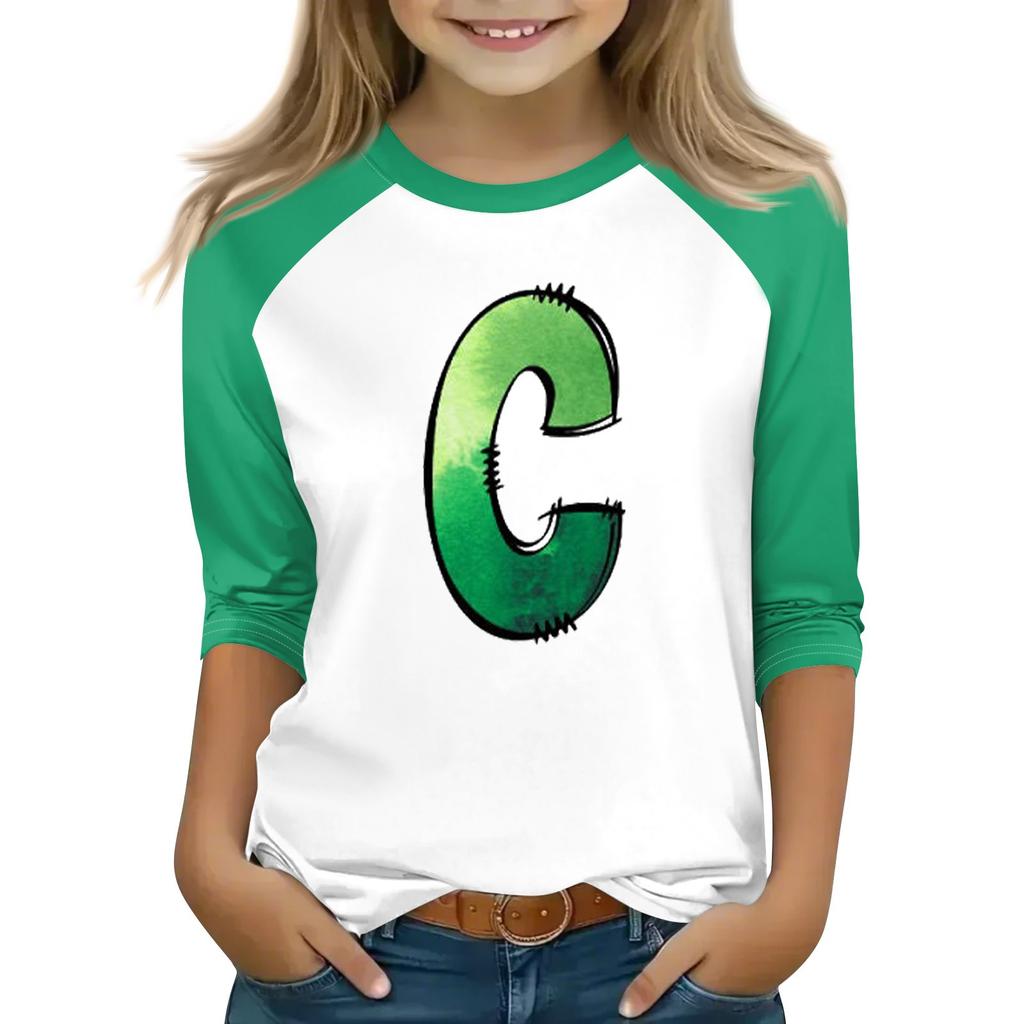 Tops For Youth Girls 4-16 Years Round Neck 3/4 Sleeves T-Shirts Trendy Tops Outfit Tees