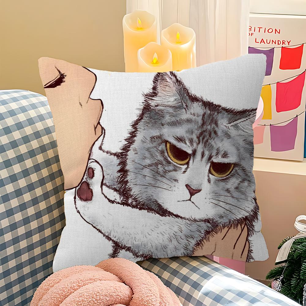 Cute Cat Pillow Cover Sofa Cushion Cover Home Room Decoration Children Gift