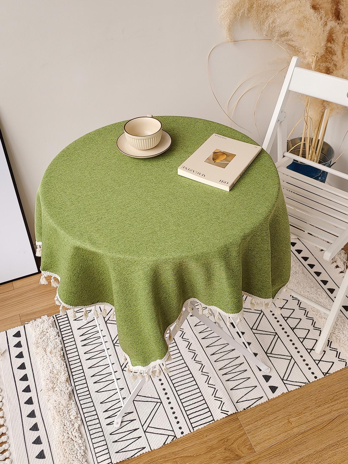 

Круглая скатерть, устойчивая к сминанию, моющаяся, полиэстеровая скатерть для украшения кухонного обеденного стола, деревенская, уличная 90*90cm зелёный