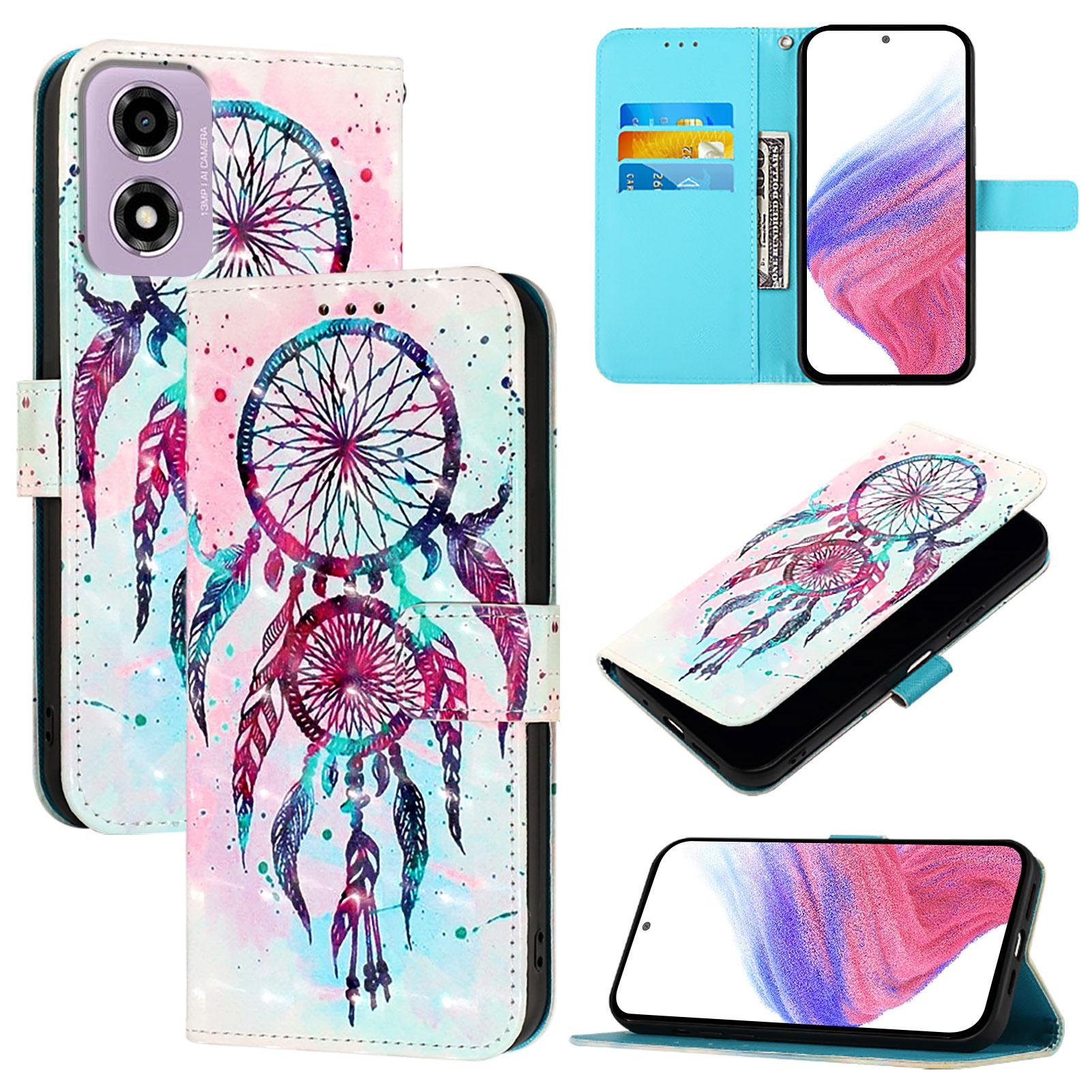 

For Motorola Moto E14 4G Leather Case Pattern Printing Wallet Stand Mobile Cover with Strap Colorful Wind Chime