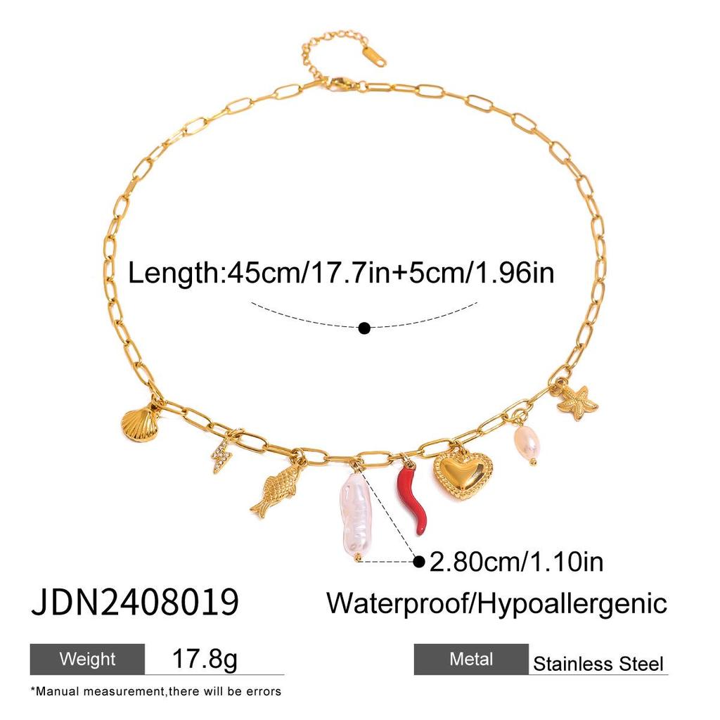 Jieding Stainless Steel Pearl Heart Necklace - Elegant Drip Oil Clavicle Chain with Titanium Steel.