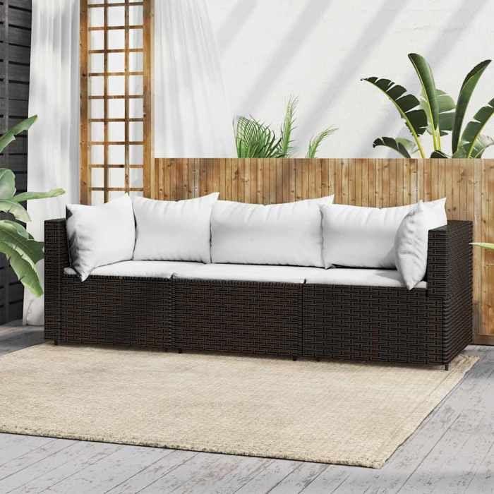 VidaXL Garden Lounge Set 3 Pcs with Brown Wicker Cushions, Outdoor Lounge Set, Furniture Set 319750