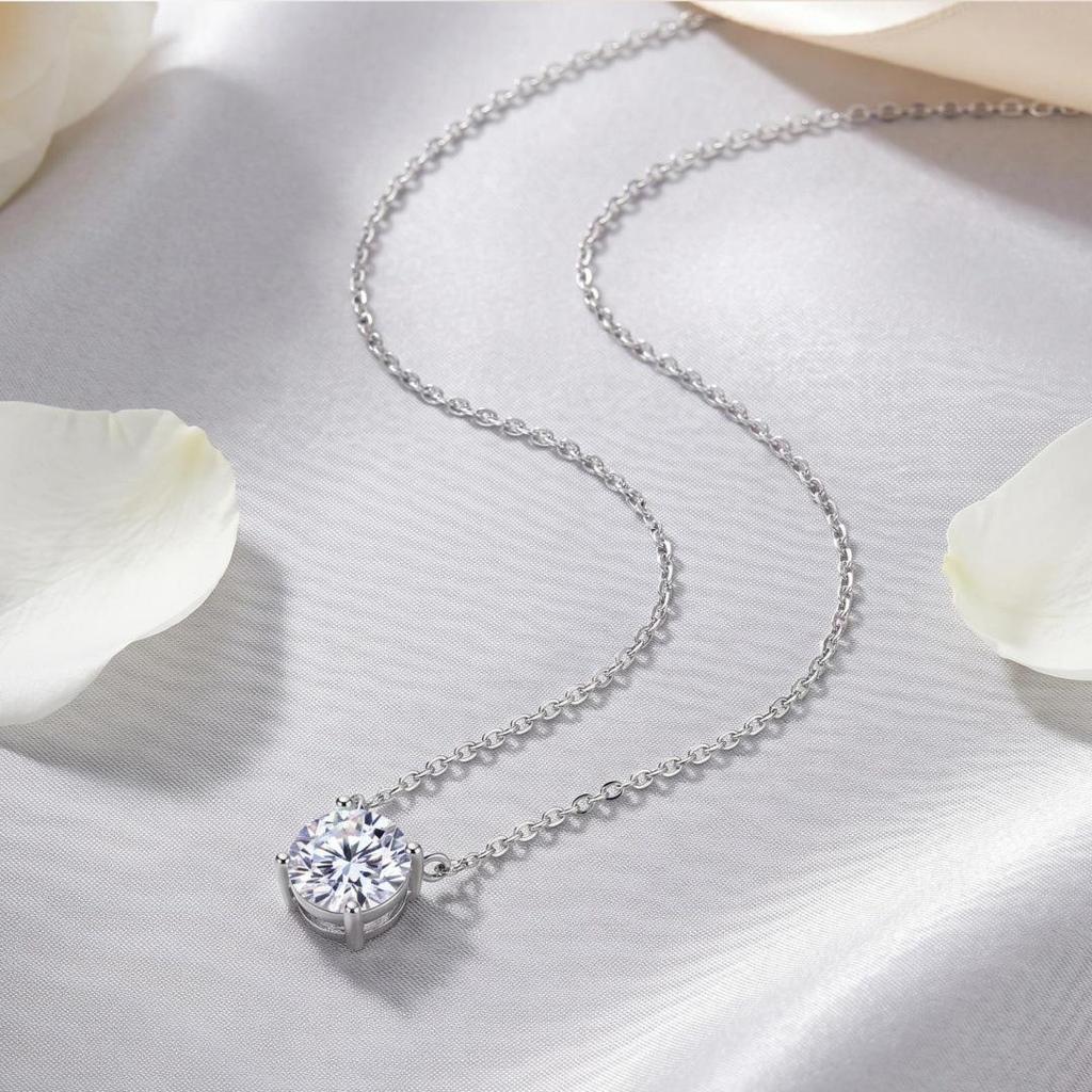 3 Carat Moissanite S925 Silver Four-Claw Pendant Necklace for Women
