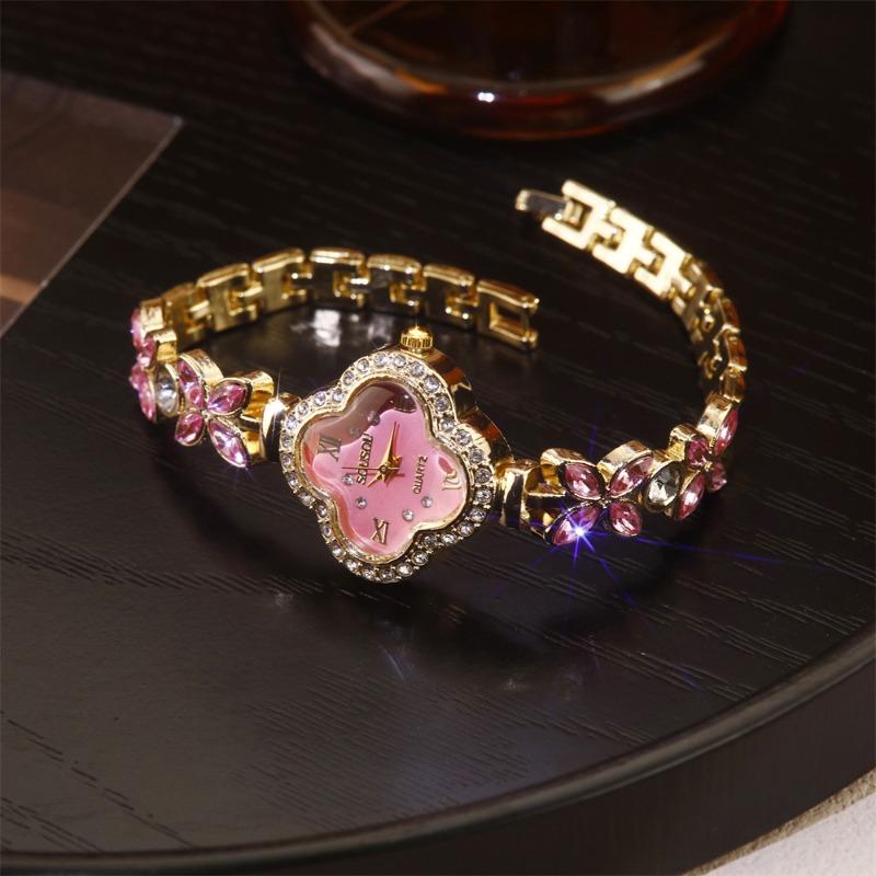 Fashion Clover Bracelet Quartz Watch Women's Colorful Gemstone Full Diamond Watch