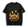 2026 Happy New Year Gold Print Casual Loose Fit Top Pure Cotton T-shirt