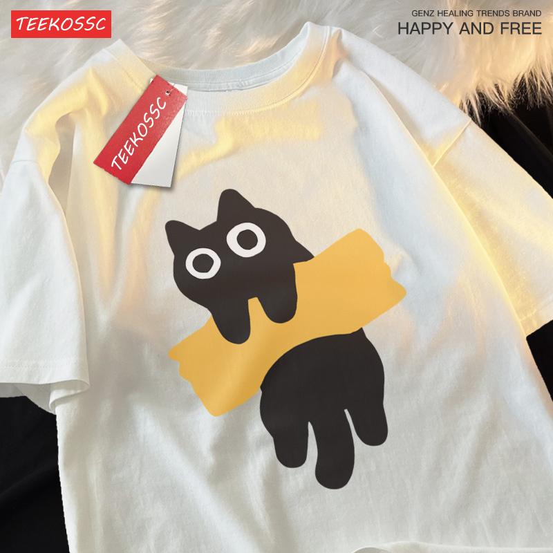 Adaptive Tape Cat Cartoon Printprint Mans Tee Clothing Cartoon Comfort Tshirt Round Neck Tshirts Retro Sxxxl Half Sleeve