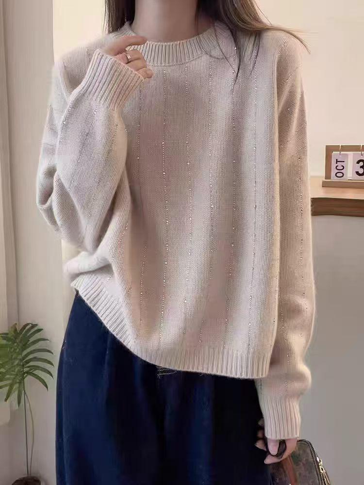 Versatile Solid Color Crew Neck Sweater: Thick, Lazy Knit Pullover for Autumn/Winter