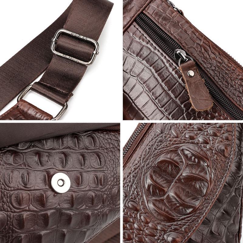 Herren Leder Brusttasche Alligator Dreieck schräge Umhängetasche lässige Top-Layer-Umhängetasche aus Rindsleder
