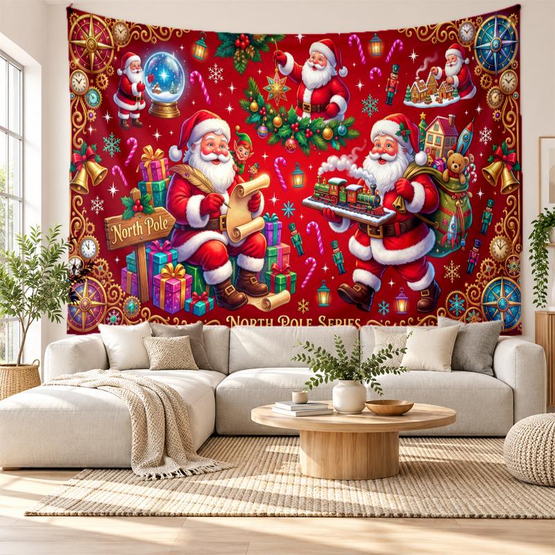 Yatak Odası Oturma Odası Duvar Dekorasyonu İçin Noel Baskılı Duvar Halısı Tatil Hediyesi