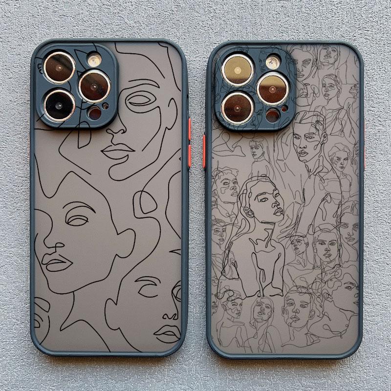 Abstract Geometric Art Line Face Phone Case for IPhone 15 14 Pro Max Plus 13 12 11 Pro Max Mini 7 8 Plus X XS XR Shockproof Case